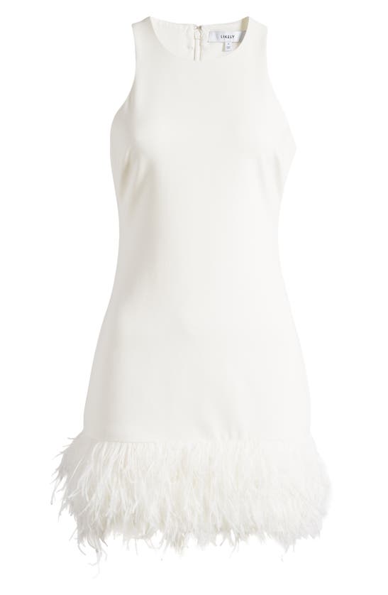 Shop Likely Cami Feather Hem Sheath Dress In White