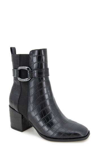 Reaction Kenneth Cole Emerson Block Heel Bootie In Black Croco