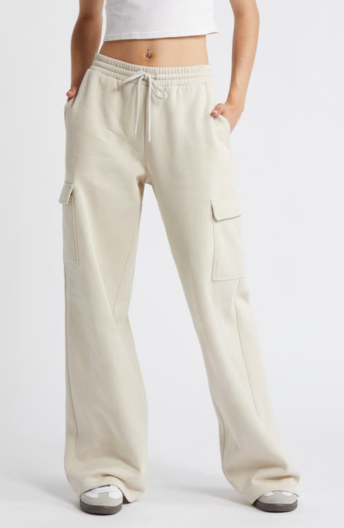 Shop Bp. Elastic Waist Wide Leg Fleece Cargo Pants In Beige Pumice