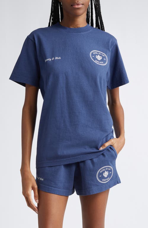 Sporty And Rich Sporty & Rich Hotel Du Cap Cotton Graphic T-shirt In Indigo