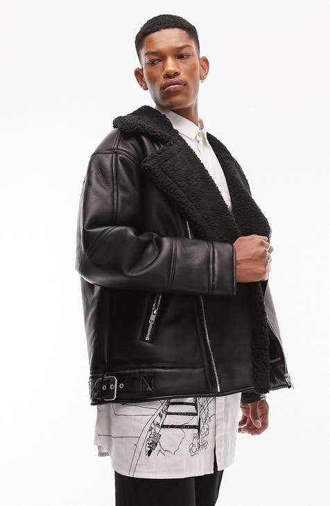 Topman Faux Leather Puffer Jacket in Black