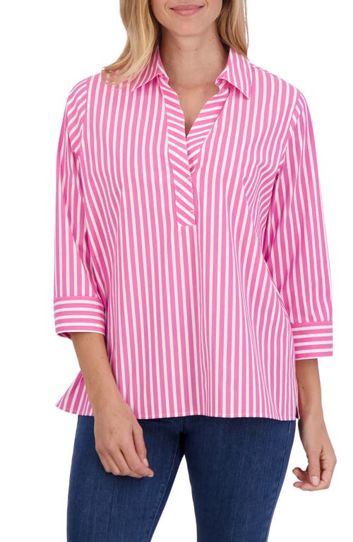 Foxcroft Sophia Stripe Three-Quarter Sleeve Stretch Tunic at Nordstrom,