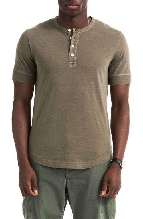 Short Sleeve Curve Hem Henley in Sage