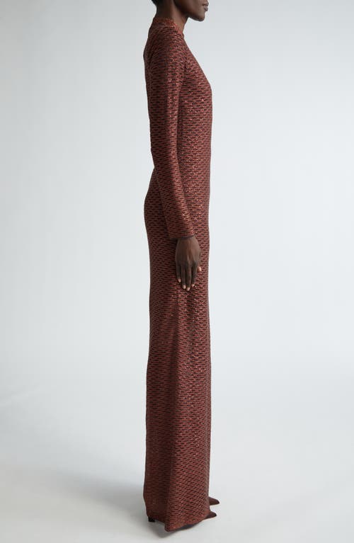 Shop St John St. John Collection Sheer Sequin Fishnet Long Sleeve Column Gown In Sequoia Multi