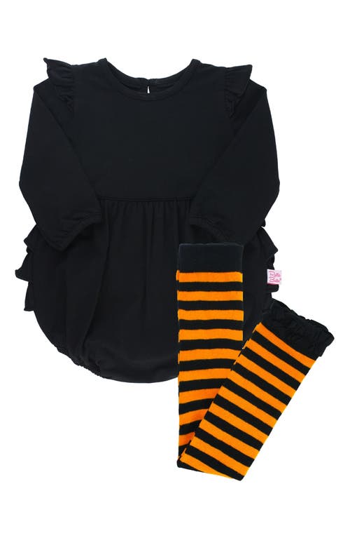 RuffleButts Bubble Bodysuit & Stripe Tights Set in Orange