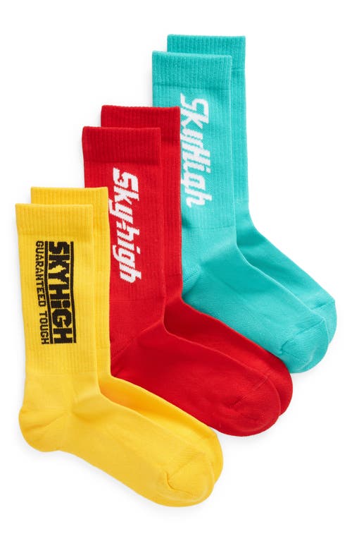 Sky High Farm Workwear Gender Inclusive 3-Pack Construction Logo Cotton Blend Socks in Yellow Multi at Nordstrom, Size Small