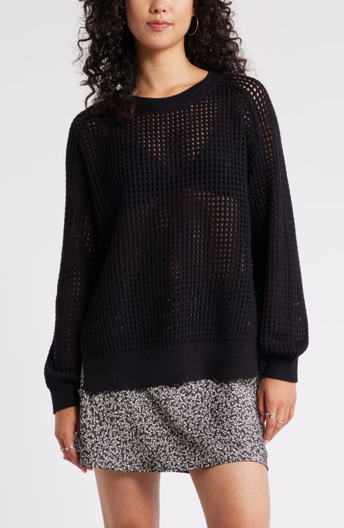 Bp. Open Stitch Cotton Sweater In Black