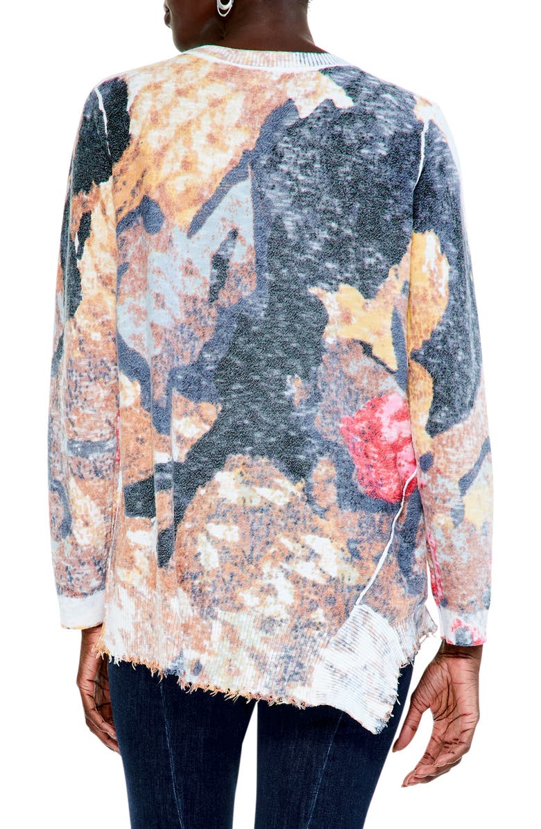 NIC+ZOE Women's Print Asymmetric Destroyed Edge Sweater, Alternate, color, 