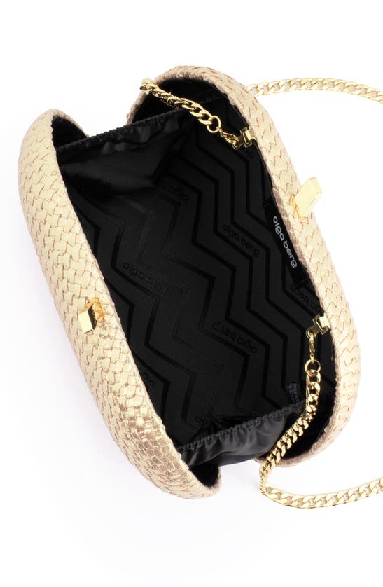 Shop Olga Berg Lucia Woven Oval Frame Clutch In Gold
