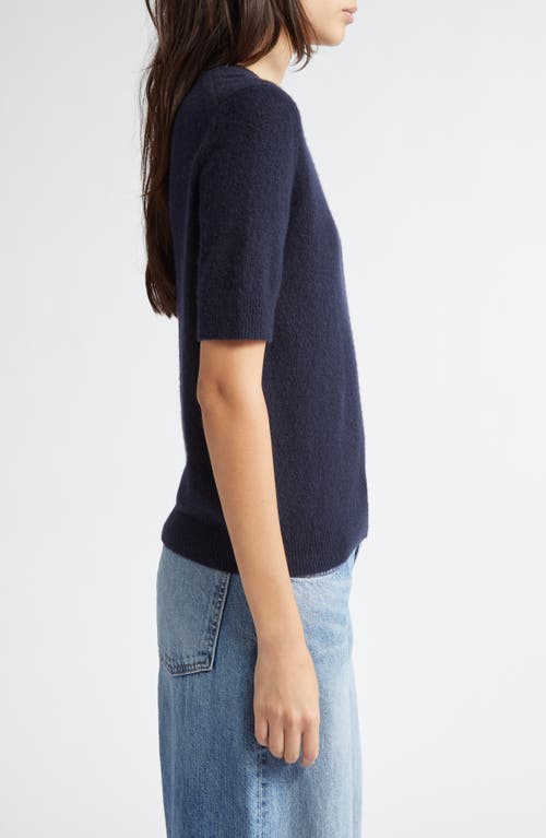 Shop Twp Audrey Short Sleeve Cashmere Blend Crewneck Sweater In Midnight