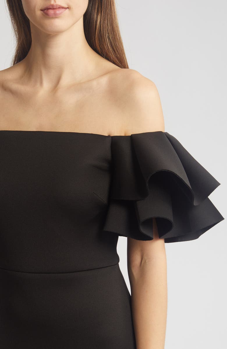 Amindi Ruffled Off the Shoulder Dress Black