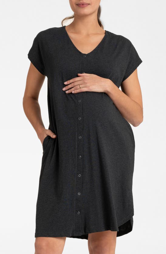 Seraphine Hospital Bag Maternity/nursing Labor Nightgown In Charcoal