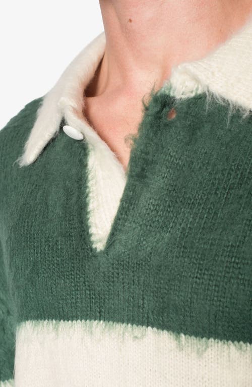 Shop Mnml Stripe Cotton Rugby Sweater In Green/white