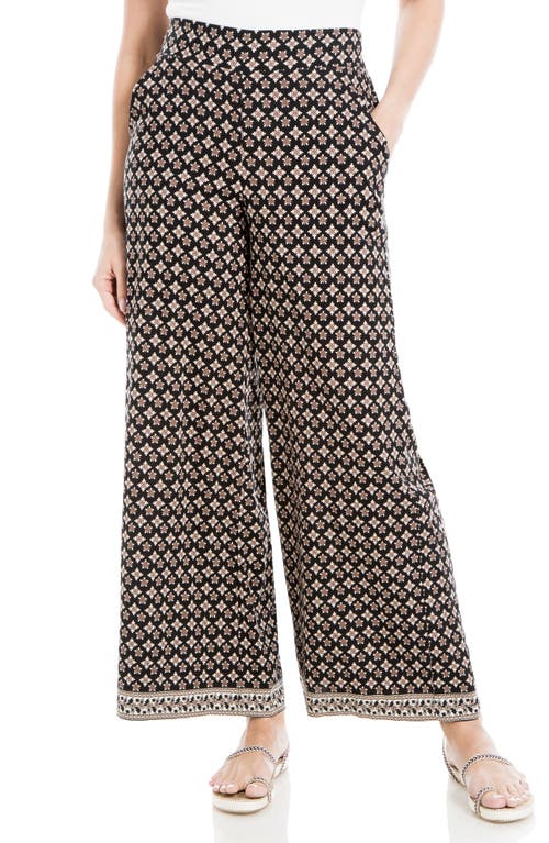 Max Studio Wide Leg Pull On Pants In Black/cream Multi