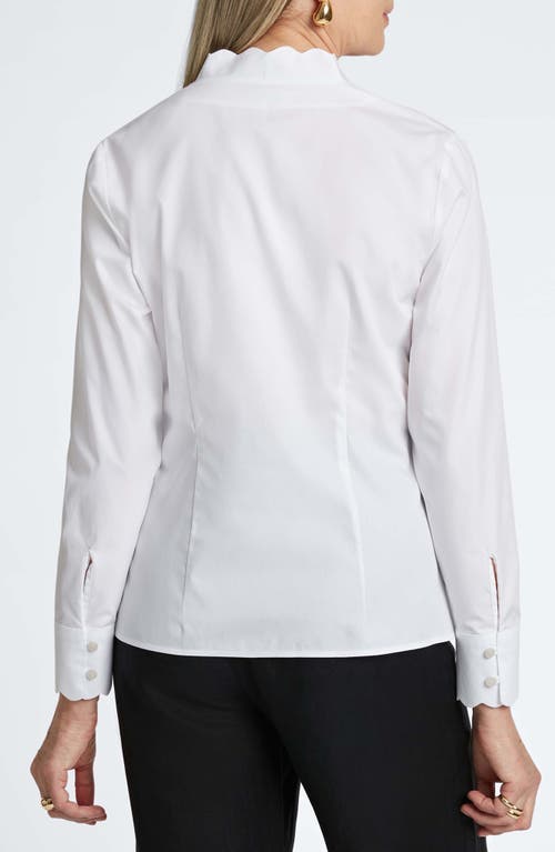 Foxcroft Bridget Scalloped Matte Sateen Button-up Shirt In White