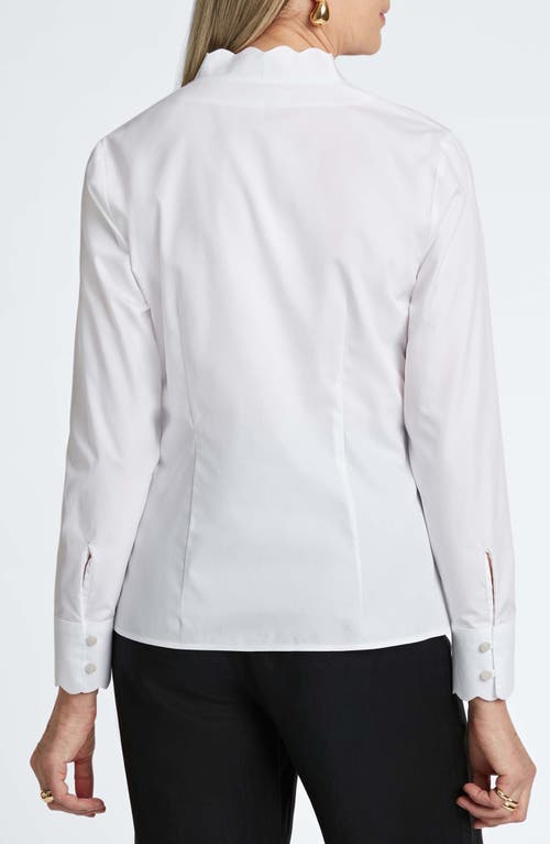 Shop Foxcroft Bridget Scalloped Matte Sateen Button-up Shirt In White