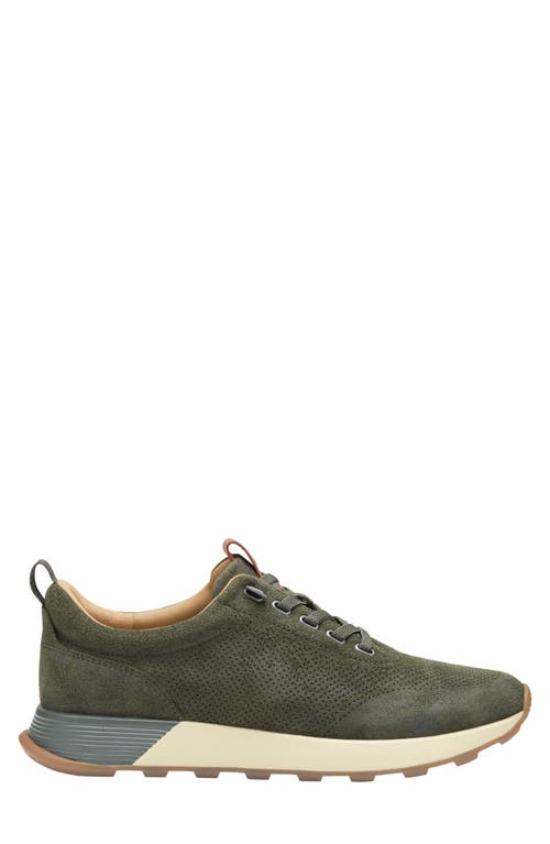 Shop Johnston & Murphy Kinnon Perforated Leather Jogger Sneaker In Olive Oiled Suede