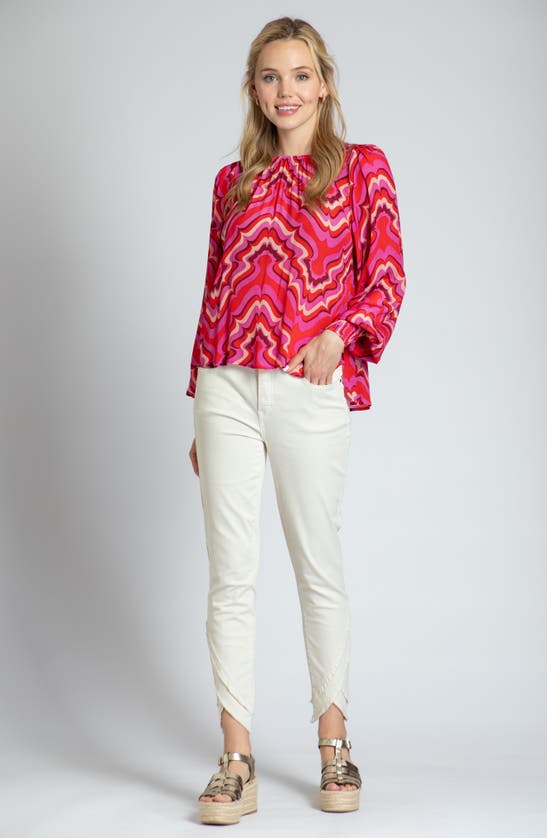 Shop Apny Smocked Cuff Long Sleeve Top In Pink Multi