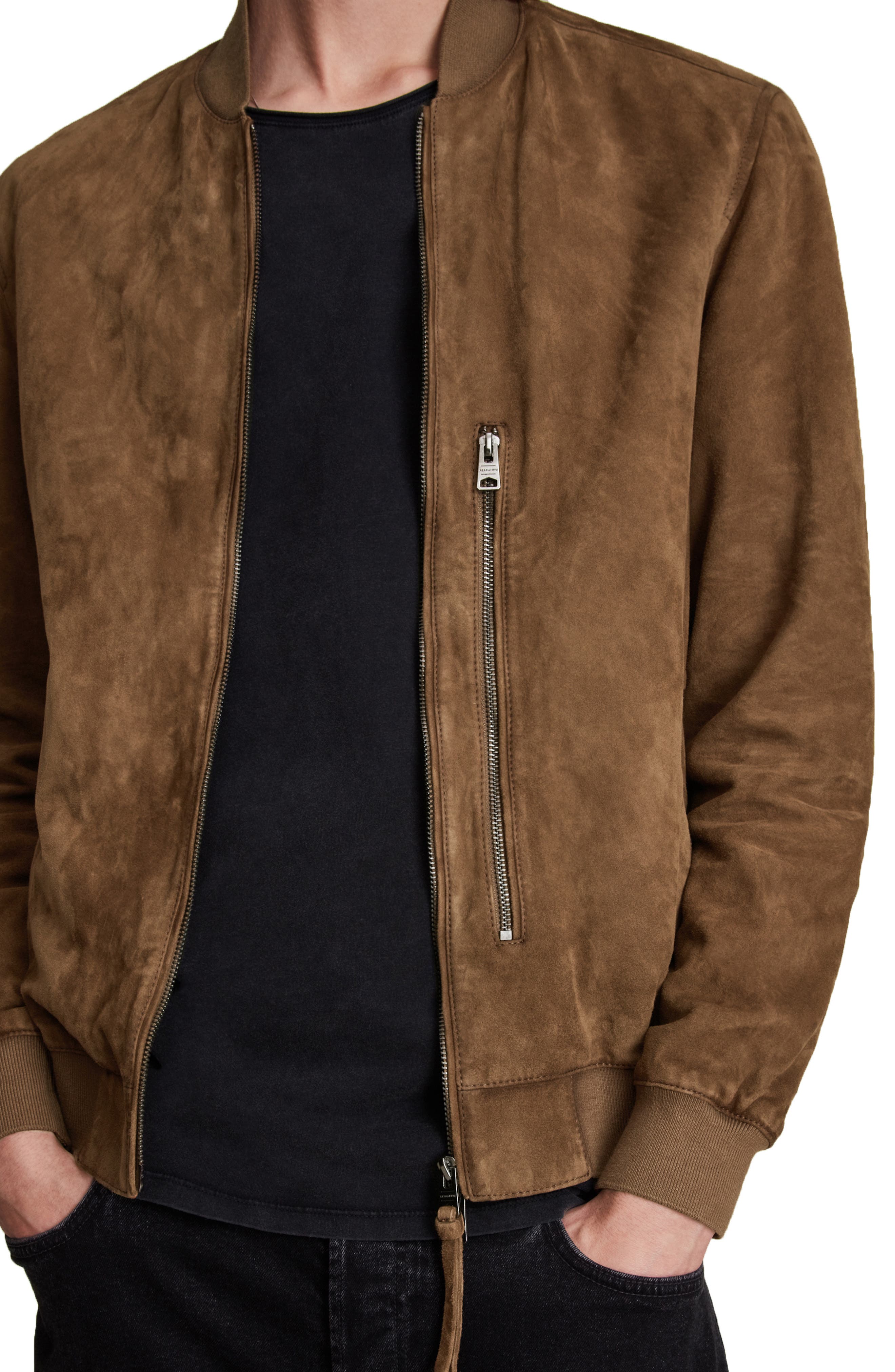 beige suede bomber jacket