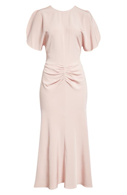 Victoria Beckham Ruched Tulip Sleeve Cady Midi Dress in Blush