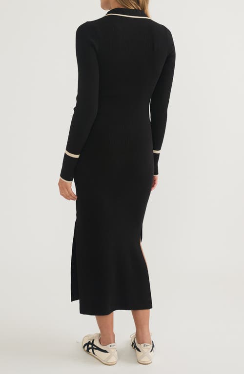 Shop Marine Layer Contrast Trim Long Sleeve Polo Sweater Dress In Black