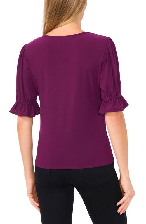 Shop Cece Button Shoulder Crepe Knit Top In Pickled Beet Purple