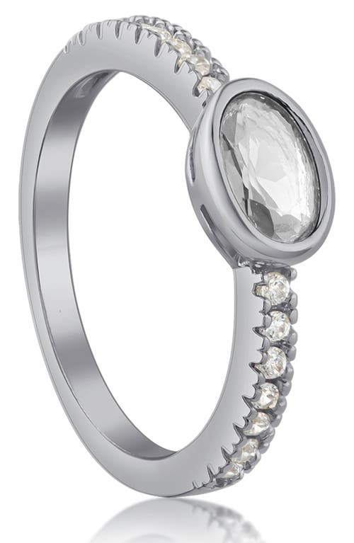 Shop Cz By Kenneth Jay Lane Oval Cz Pave Band Pinky Ring In Clear/silver