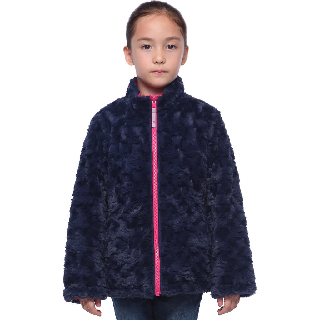 Rokka&rolla Kids' Reversible Fleece Puffer Jacket In Navy Rose Pink