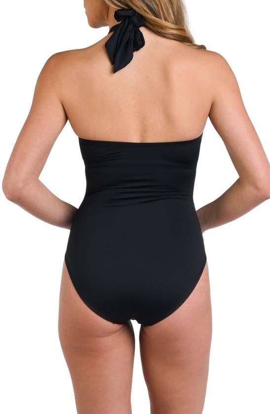 Shop La Blanca Island Goddess Draped Bandeau One-piece Swimsuit In Black