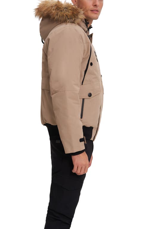 Noize Faux Fur Hooded Bomber Jacket In Sand