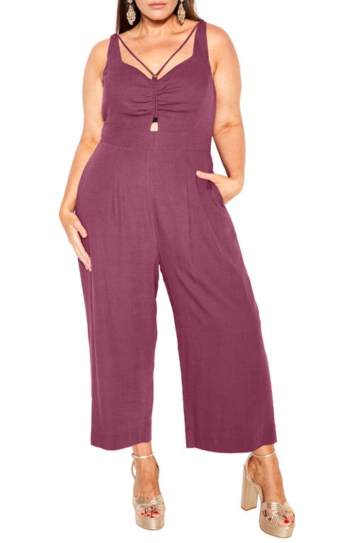 City Chic Paradise Cutout Cotton & Linen Jumpsuit in Roseberry at Nordstrom, Size Xl