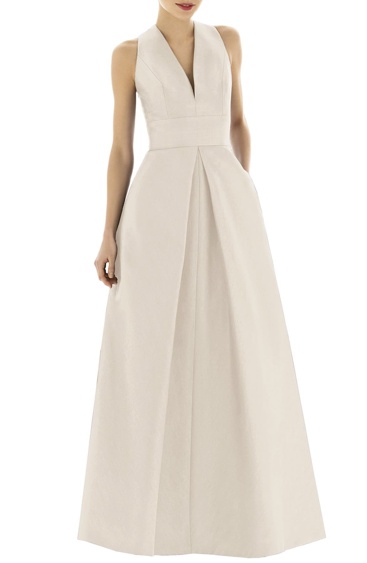 Alfred Sung Dupioni Pleat A-Line Gown | Nordstrom
