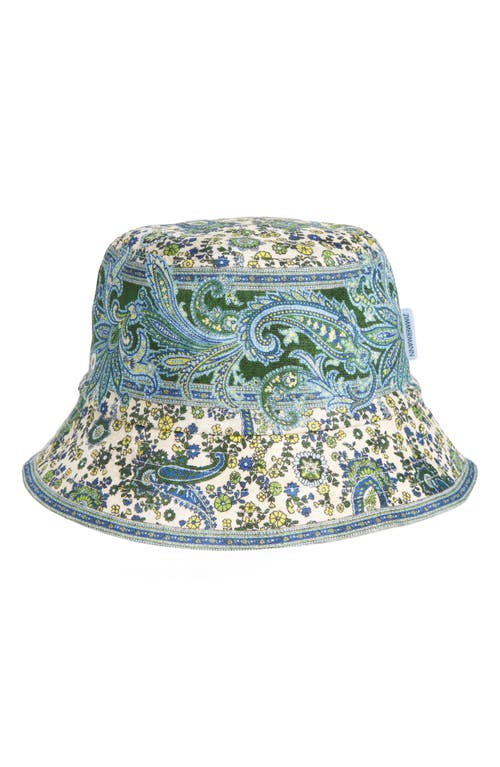 Floral Print Long Brim Cotton Bucket Hat in Green Multi Floral