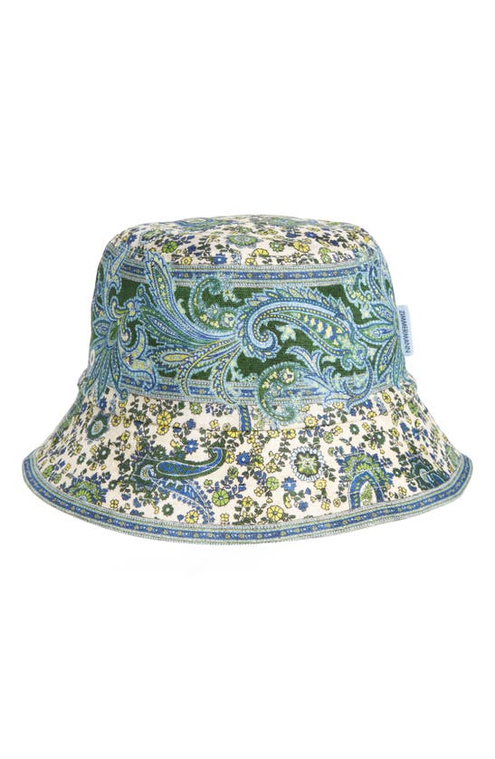 Zimmermann Floral Print Long Brim Cotton Bucket Hat In Green Multi Floral