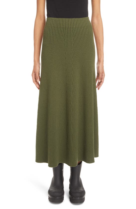Shop Chloé Directional Rib Wool A-lline Skirt In 3f5-smoky Leaf