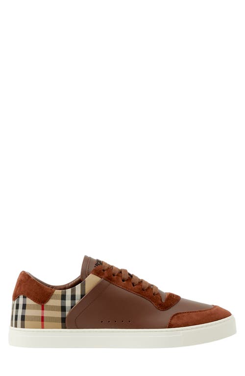 Burberry Stevie Leather & Canvas Check Sneaker In Ox/arbeige Ip Check