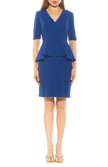 Alexia Admor Atlas V-neck Sheath Midi Dress In Denim Blue
