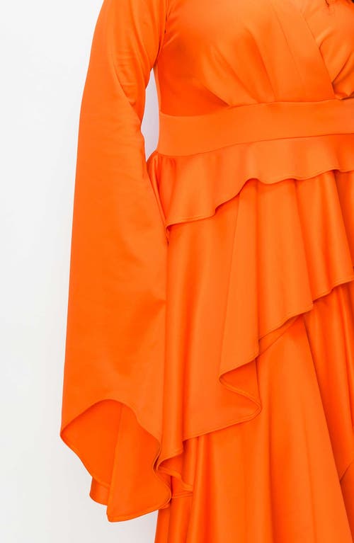 L I V D Zeta Ruffled Long Sleeve Drama Dress In Tangerine