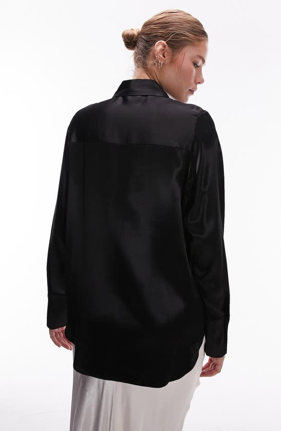 Shop Topshop Oversize Satin Button-up Shirt In Black