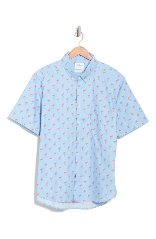 Public Art Flamingo Party Print Regular Fit Shirt In Sky