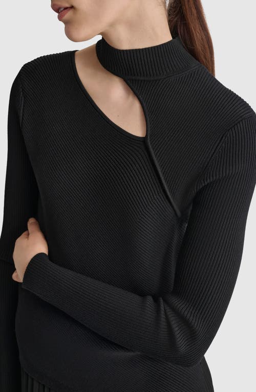 Shop Dkny Cutout Detail Rib Sweater In Black