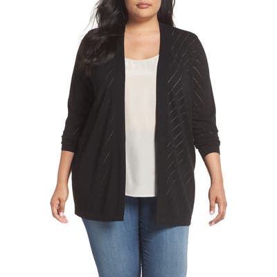 Plus Size Vince Camuto Pointelle Open Front Cardigan, Black