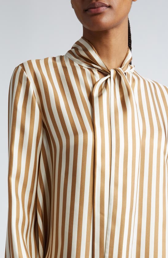 Shop Max Mara Faesite Stripe Long Sleeve Silk Twill Shirtdress In Honey