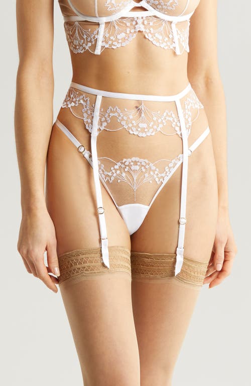 Bluebella Marisa Embroidered Mesh Garter Belt In White/sheer