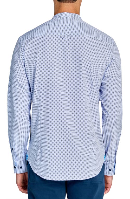 Brooklyn Brigade Micro Geo Recycled 4-way Stretch Performance Stand Collar Shirt In White/blue