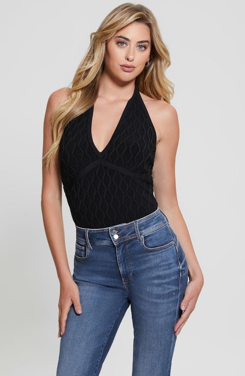 Shop Guess Lucia Wavy Rib Halter Sweater In Jet Black