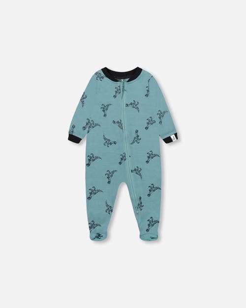 Deux Par Deux Baby Boy's Organic Cotton One Piece Pajama Teal With Mechanical Dinosaurs Print in Teal With Dinosaurs at Nordstrom, Size 9M