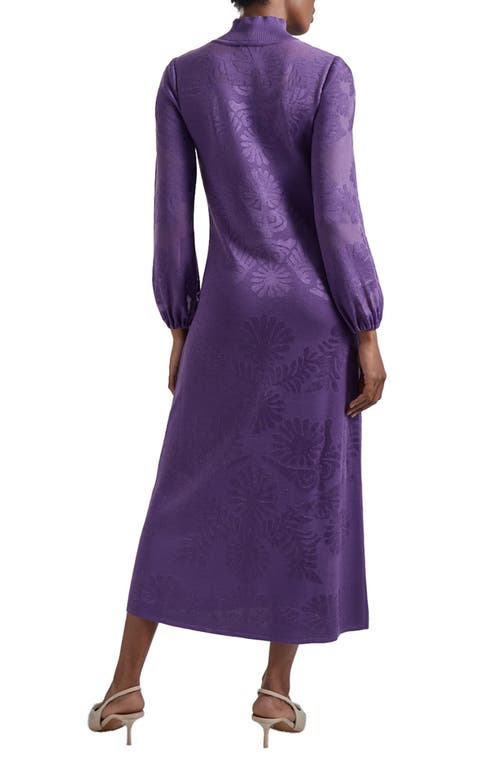 Misook Mock-neck Burnout Knit Midi Dress In Plum Royale