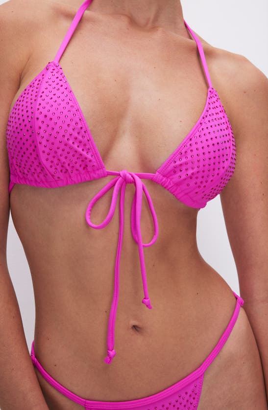 Shop Good American Beaded Triangle Bikini Top In Pink Glow002