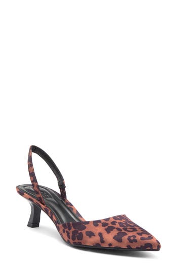 Open Edit Cammie Kitten Heel Slingback Pump In Tan Leopard